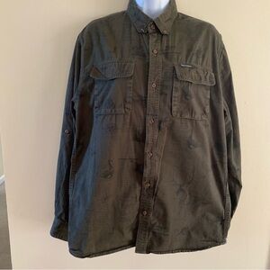 Vintage Field & Stream Men Button Down Green & Black Size L Large Fishing Shirt